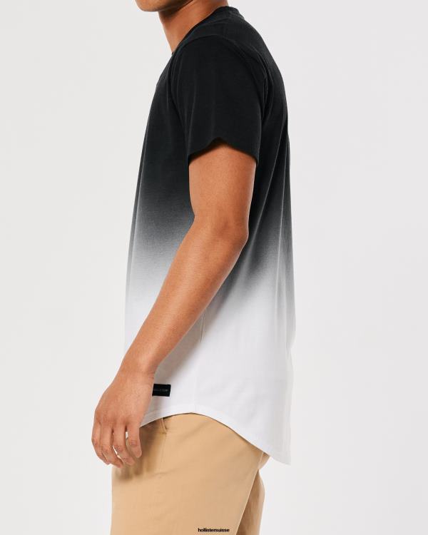 t-shirt long en coton dégradé Hommes ombre noir à blanc Hollister hauts RRRJX1052