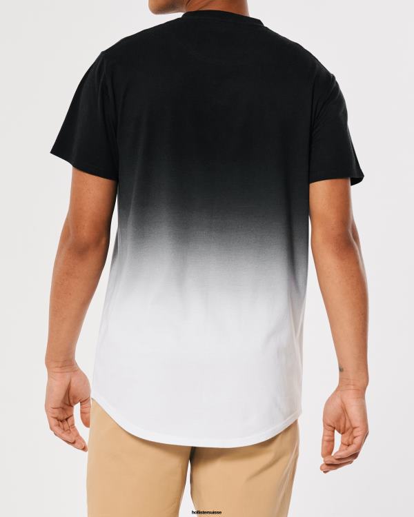 t-shirt long en coton dégradé Hommes ombre noir à blanc Hollister hauts RRRJX1052