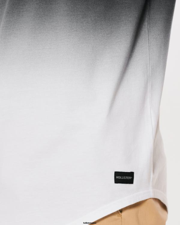 t-shirt long en coton dégradé Hommes ombre noir à blanc Hollister hauts RRRJX1052