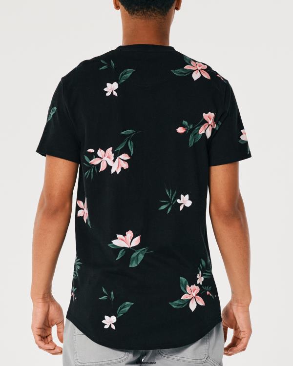 t-shirt long à motif floral et ourlet arrondi Hommes fleuri noir Hollister hauts RRRJX813