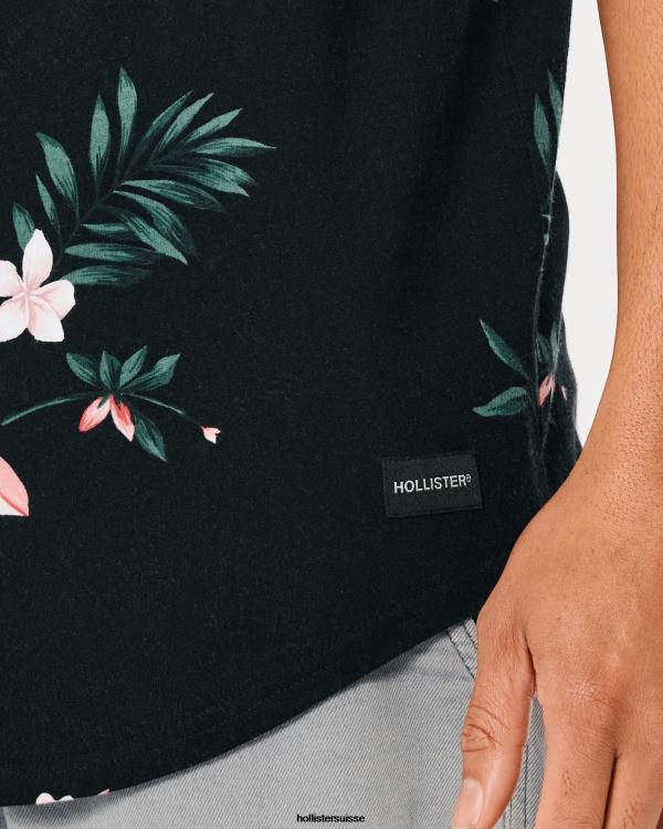 t-shirt long à motif floral et ourlet arrondi Hommes fleuri noir Hollister hauts RRRJX813