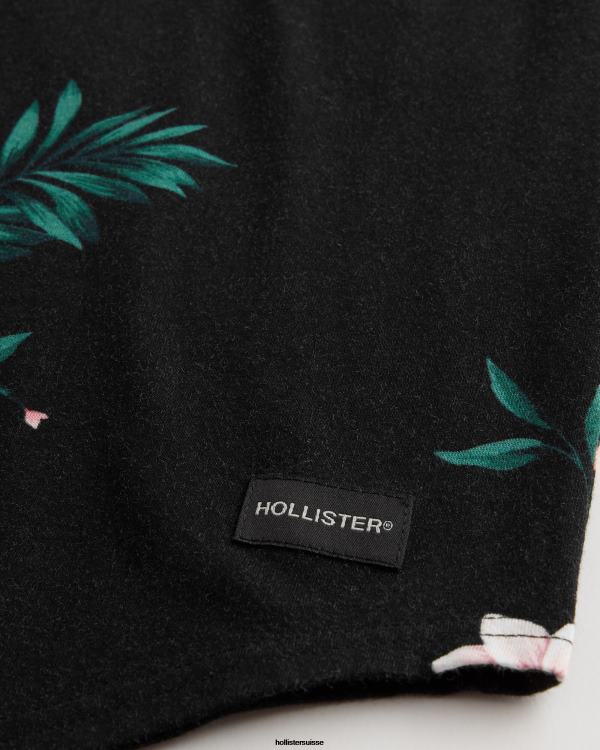 t-shirt long à motif floral et ourlet arrondi Hommes fleuri noir Hollister hauts RRRJX813