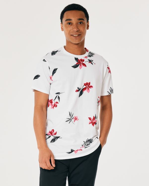 t-shirt long à motif floral et ourlet arrondi Hommes fleurs blanches Hollister hauts RRRJX847