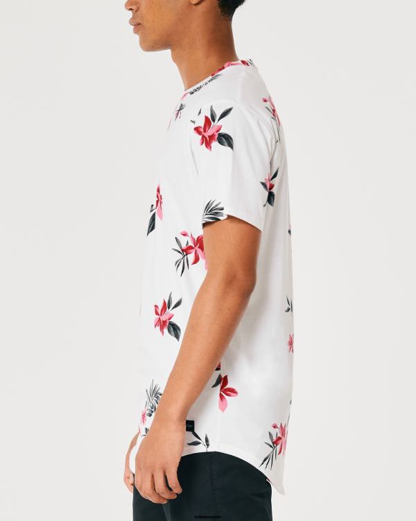 t-shirt long à motif floral et ourlet arrondi Hommes fleurs blanches Hollister hauts RRRJX847