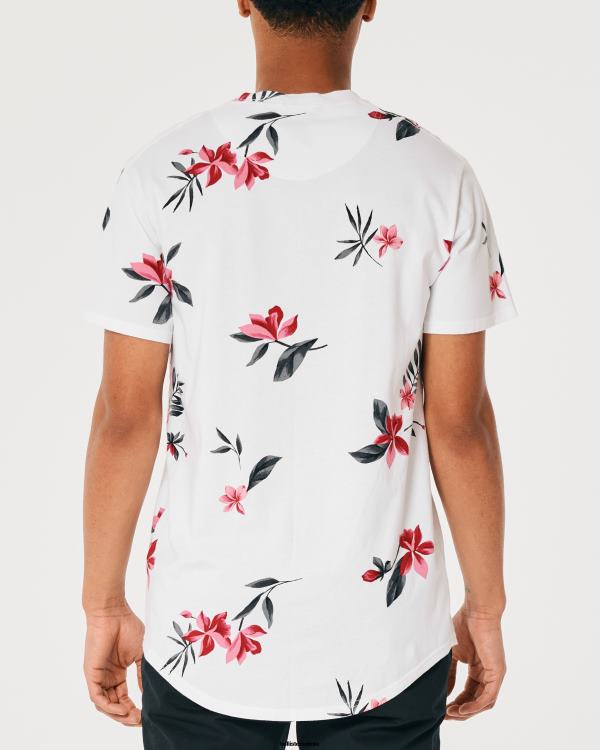 t-shirt long à motif floral et ourlet arrondi Hommes fleurs blanches Hollister hauts RRRJX847