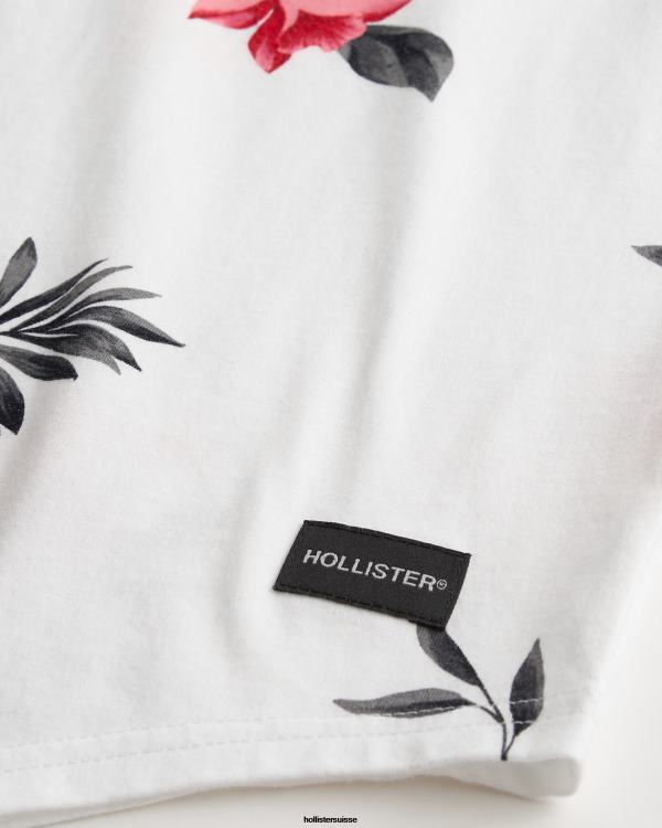 t-shirt long à motif floral et ourlet arrondi Hommes fleurs blanches Hollister hauts RRRJX847