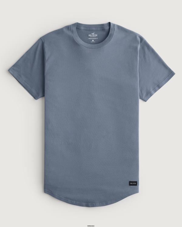 t-shirt long à ourlet arrondi Hommes bleu clair Hollister hauts RRRJX924