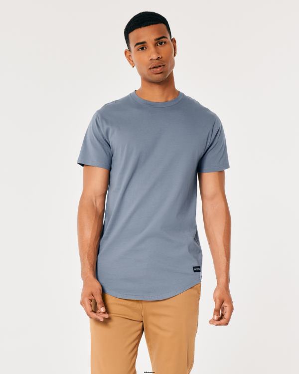 t-shirt long à ourlet arrondi Hommes bleu clair Hollister hauts RRRJX924
