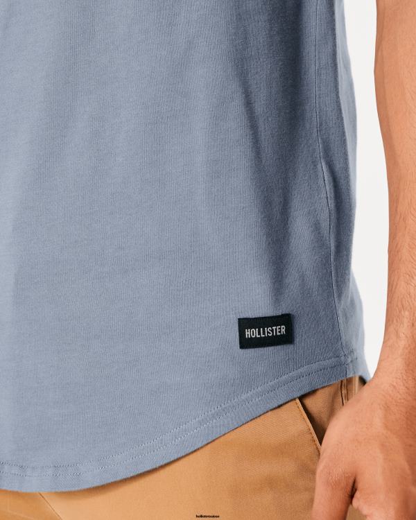 t-shirt long à ourlet arrondi Hommes bleu clair Hollister hauts RRRJX924