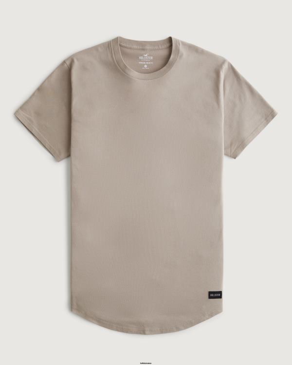 t-shirt long à ourlet arrondi Hommes brun clair Hollister hauts RRRJX880