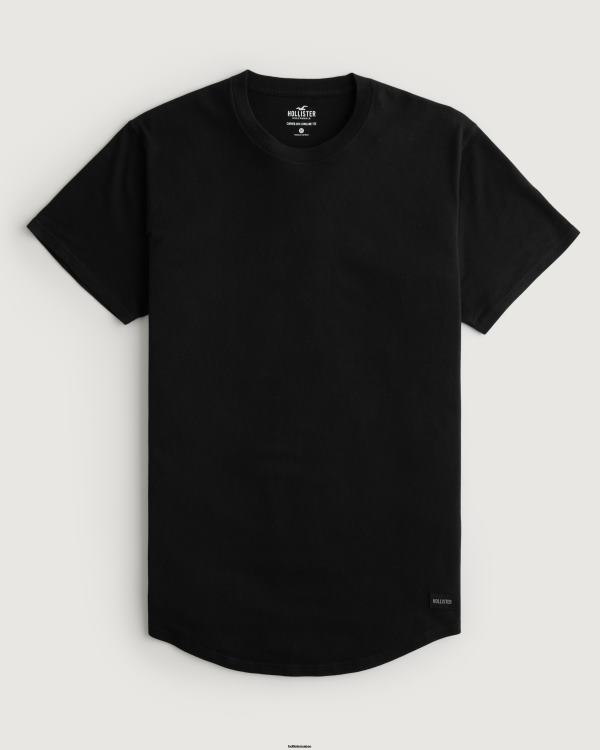 t-shirt long à ourlet arrondi Hommes noir Hollister hauts RRRJX831