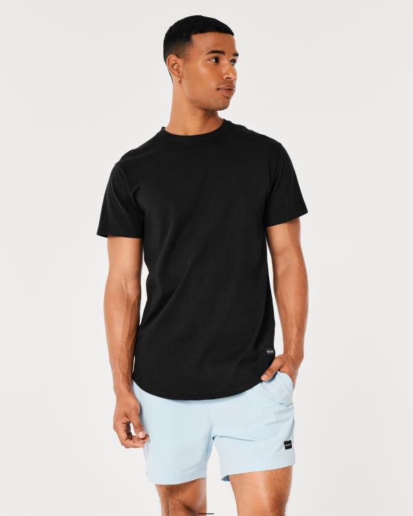 t-shirt long à ourlet arrondi Hommes noir Hollister hauts RRRJX831