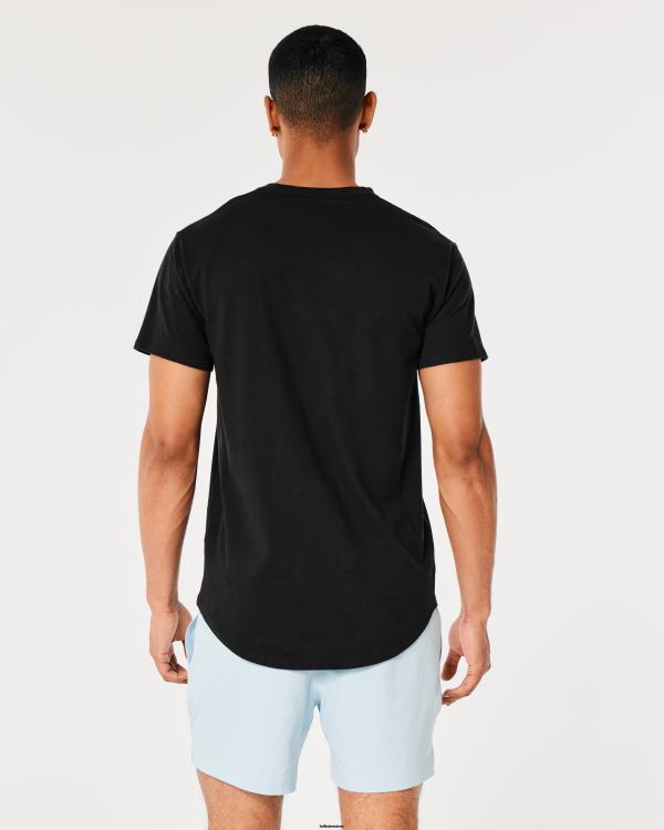 t-shirt long à ourlet arrondi Hommes noir Hollister hauts RRRJX831