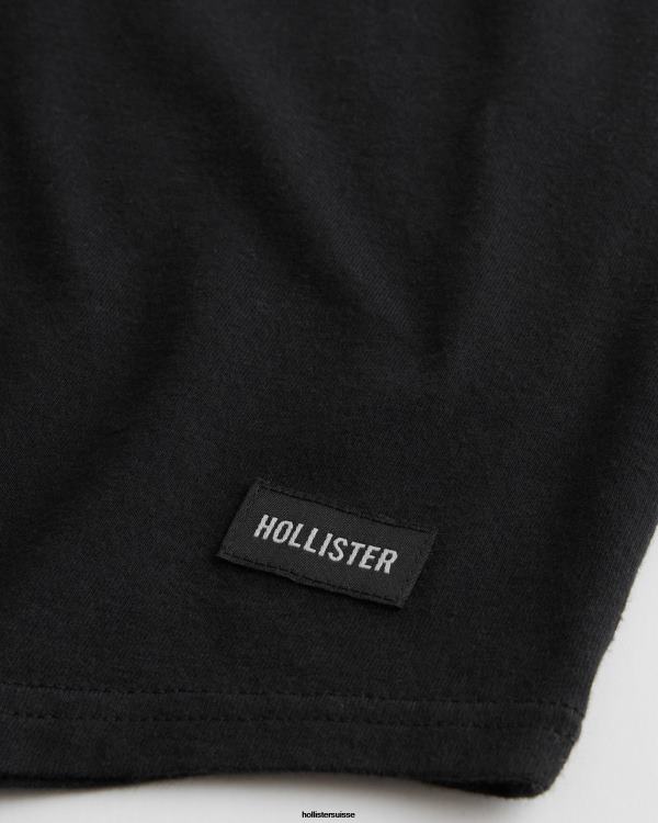 t-shirt long à ourlet arrondi Hommes noir Hollister hauts RRRJX831