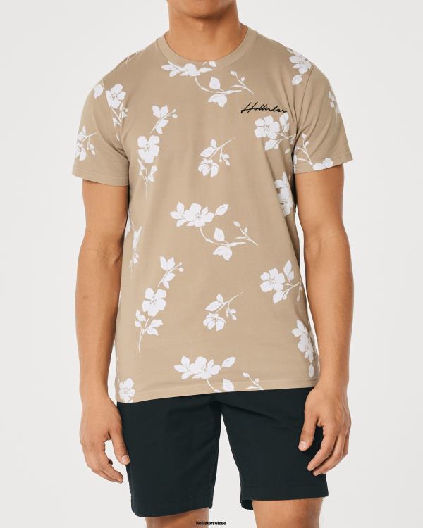 t-shirt à motif monogrammé Hommes bronzage floral Hollister hauts RRRJX901