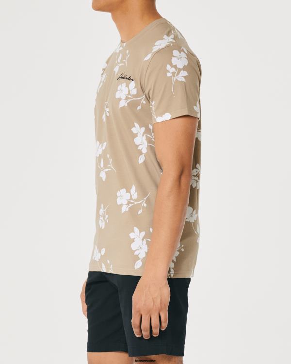 t-shirt à motif monogrammé Hommes bronzage floral Hollister hauts RRRJX901