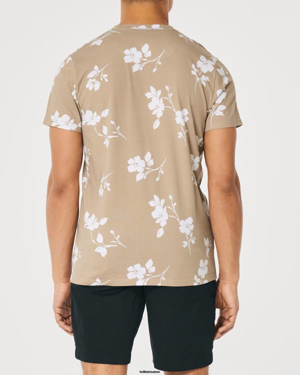t-shirt à motif monogrammé Hommes bronzage floral Hollister hauts RRRJX901