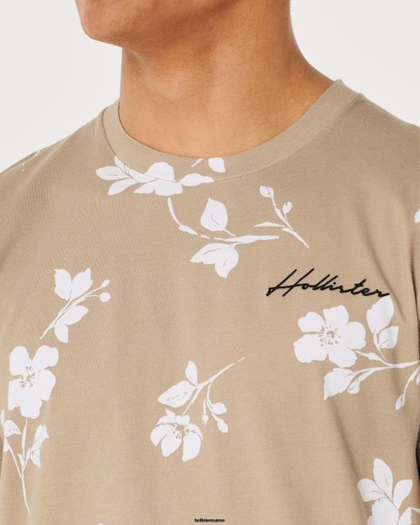 t-shirt à motif monogrammé Hommes bronzage floral Hollister hauts RRRJX901