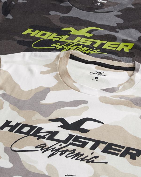 lot de 5 t-shirts graphiques à logo imprimé Hommes blanc-beige camo-gris-noir Hollister hauts RRRJX1093