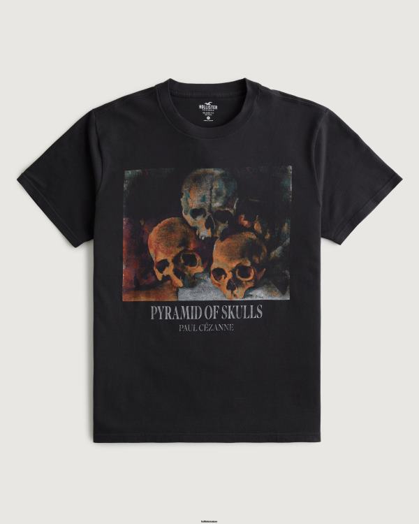 paul cezanne t-shirt graphique pyramide de crânes Hommes noir Hollister hauts RRRJX1036