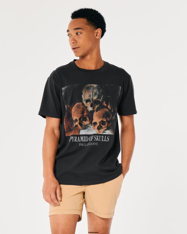 paul cezanne t-shirt graphique pyramide de crânes Hommes noir Hollister hauts RRRJX1036