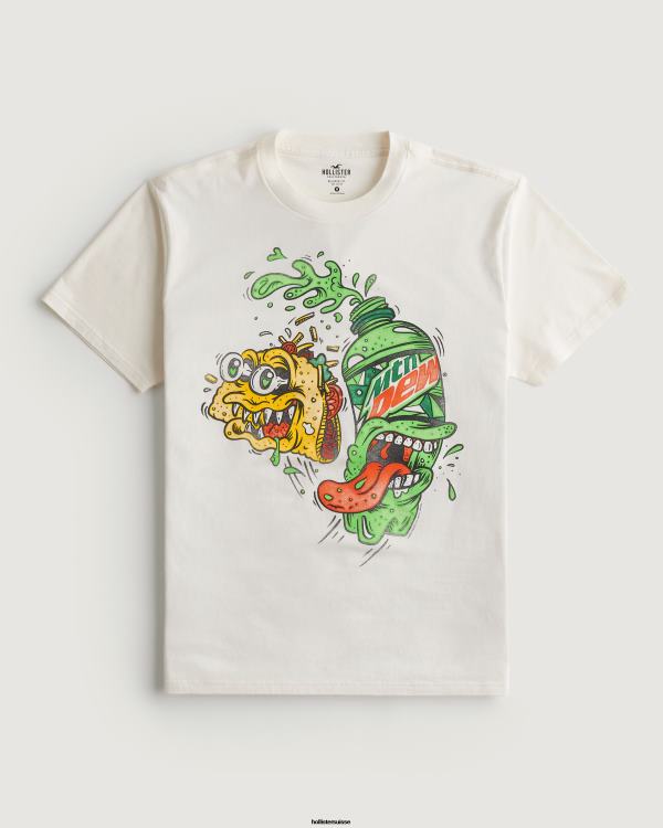 t-shirt décontracté à imprimé Mountain Dew Hommes off white-mtn rosée Hollister hauts RRRJX1015