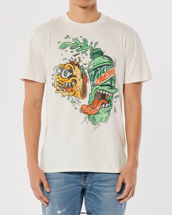 t-shirt décontracté à imprimé Mountain Dew Hommes off white-mtn rosée Hollister hauts RRRJX1015