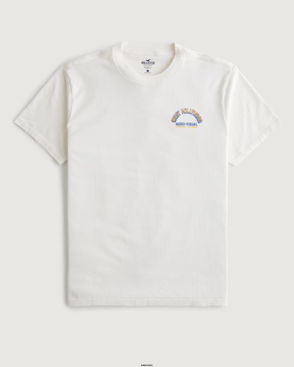 t-shirt graphique audiovisuel de west hollywood Hommes blanc Hollister hauts RRRJX1005
