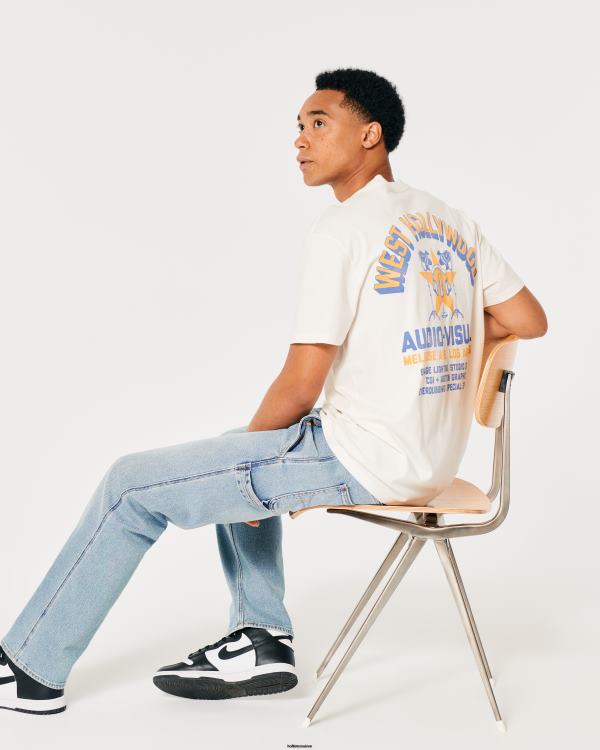 t-shirt graphique audiovisuel de west hollywood Hommes blanc Hollister hauts RRRJX1005