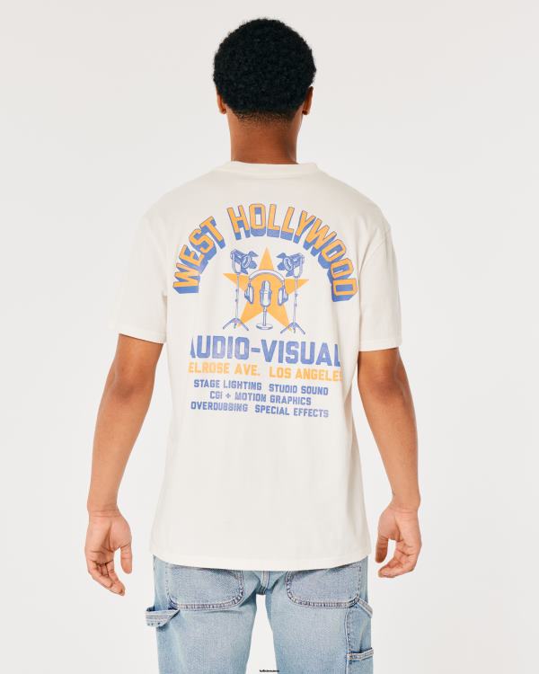 t-shirt graphique audiovisuel de west hollywood Hommes blanc Hollister hauts RRRJX1005