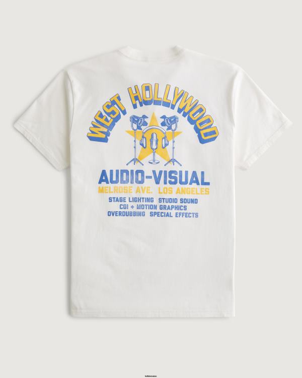 t-shirt graphique audiovisuel de west hollywood Hommes blanc Hollister hauts RRRJX1005