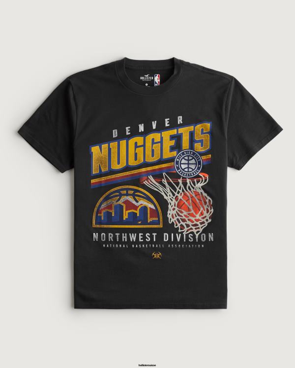 t-shirt graphique décontracté Denver Nuggets Hommes noir délavé Hollister hauts RRRJX1023