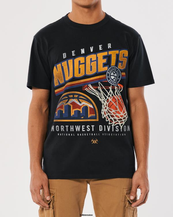 t-shirt graphique décontracté Denver Nuggets Hommes noir délavé Hollister hauts RRRJX1023