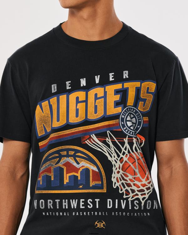 t-shirt graphique décontracté Denver Nuggets Hommes noir délavé Hollister hauts RRRJX1023