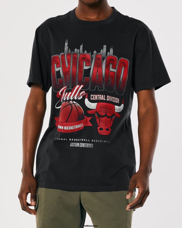 t-shirt graphique décontracté chicago bulls nba Hommes Chicago noir délavé Hollister hauts RRRJX1033
