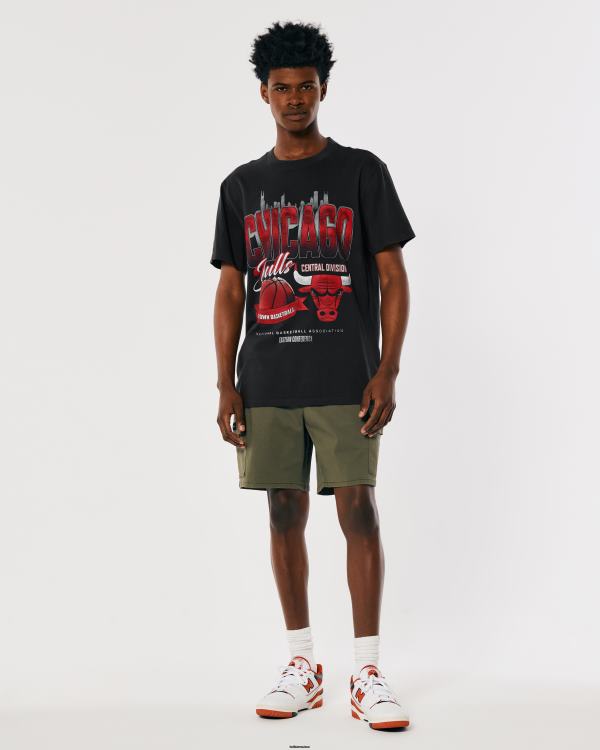 t-shirt graphique décontracté chicago bulls nba Hommes Chicago noir délavé Hollister hauts RRRJX1033