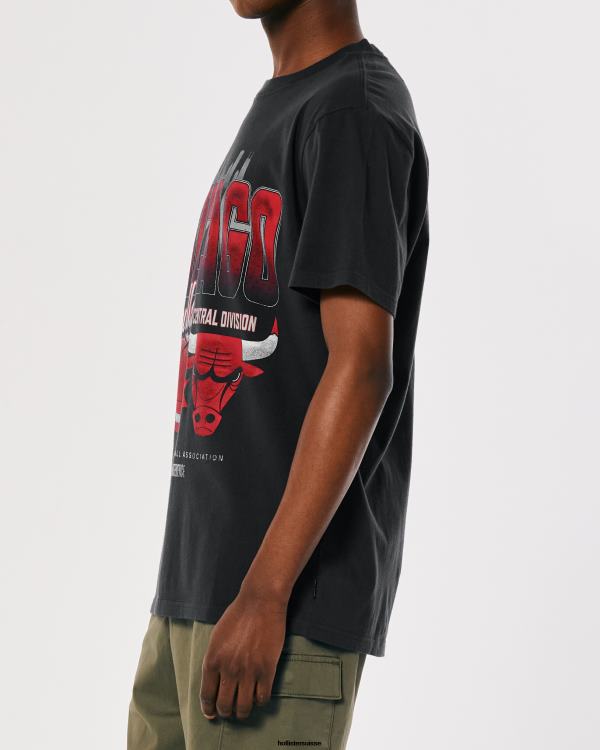t-shirt graphique décontracté chicago bulls nba Hommes Chicago noir délavé Hollister hauts RRRJX1033