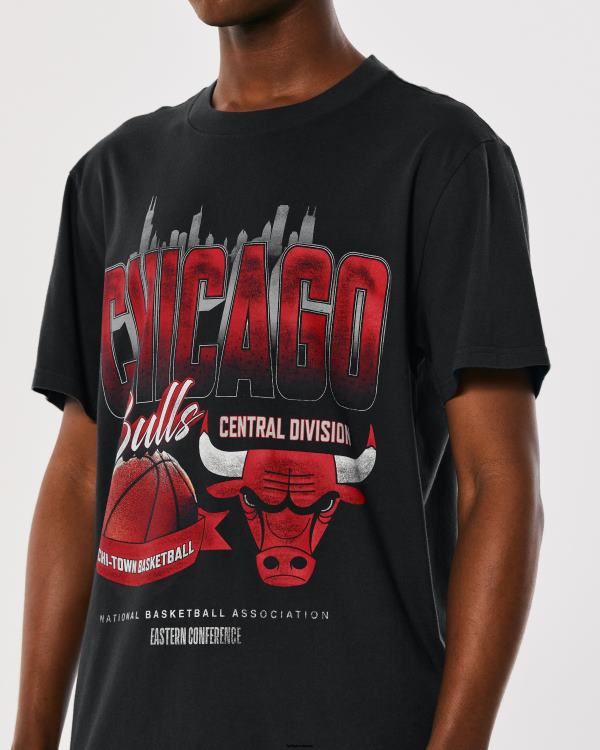 t-shirt graphique décontracté chicago bulls nba Hommes Chicago noir délavé Hollister hauts RRRJX1033