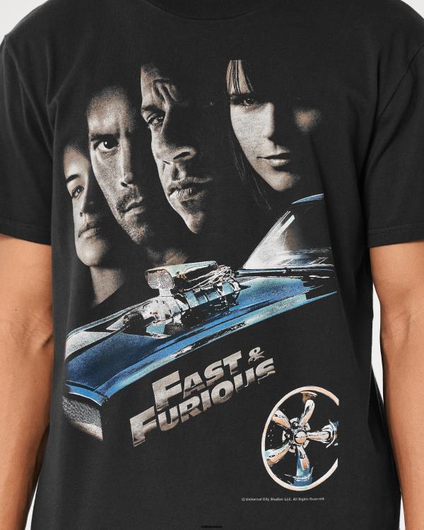 t-shirt graphique décontracté fast & furious Hommes fané noir-rapide et furieux Hollister hauts RRRJX1038
