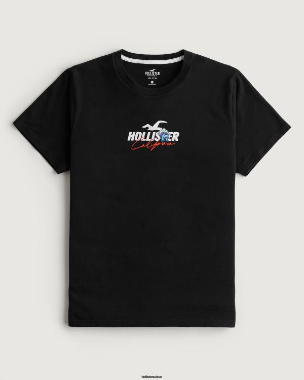 t-shirt graphique décontracté à logo champignon Hommes noir Hollister hauts RRRJX874
