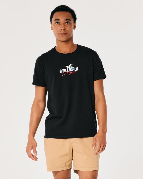 t-shirt graphique décontracté à logo champignon Hommes noir Hollister hauts RRRJX874