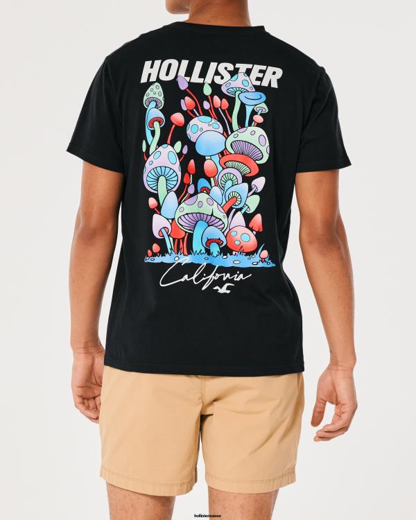 t-shirt graphique décontracté à logo champignon Hommes noir Hollister hauts RRRJX874