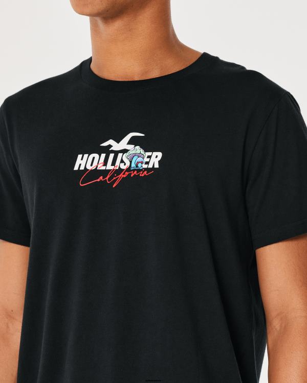 t-shirt graphique décontracté à logo champignon Hommes noir Hollister hauts RRRJX874