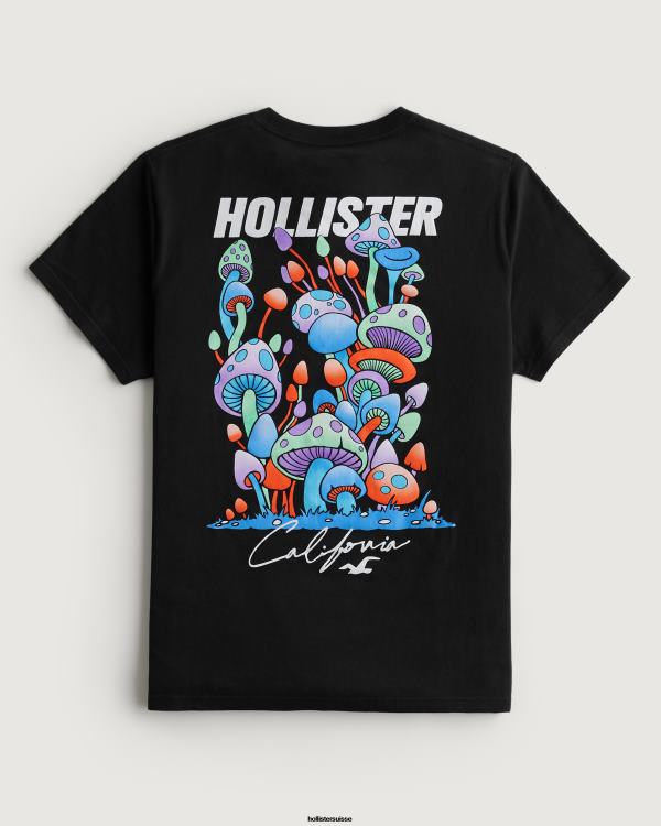 t-shirt graphique décontracté à logo champignon Hommes noir Hollister hauts RRRJX874
