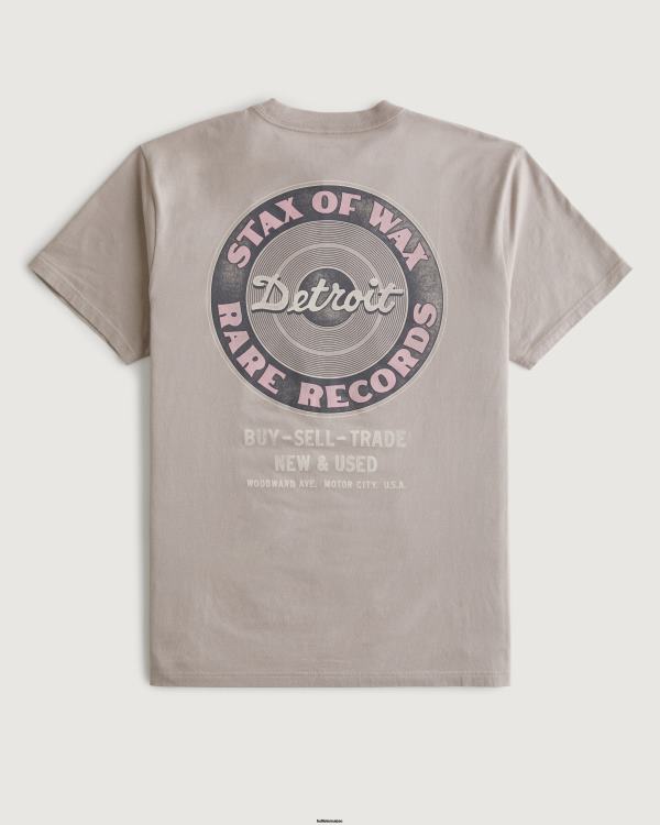 t-shirt graphique du magasin de disques de detroit Hommes brun clair Hollister hauts RRRJX854