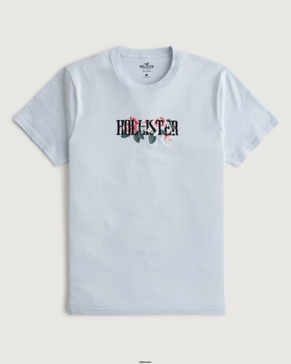 t-shirt graphique à fleurs Hommes bleu clair Hollister hauts RRRJX1056