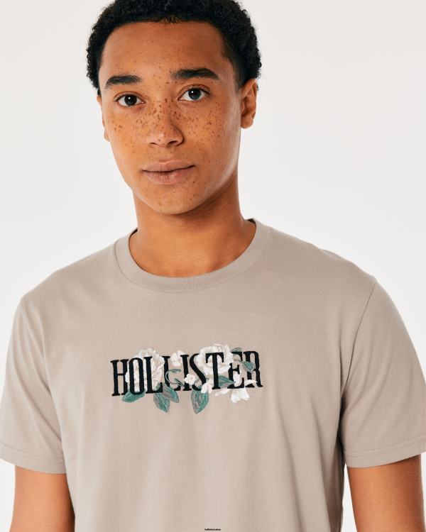 t-shirt graphique à fleurs Hommes brun clair Hollister hauts RRRJX1002