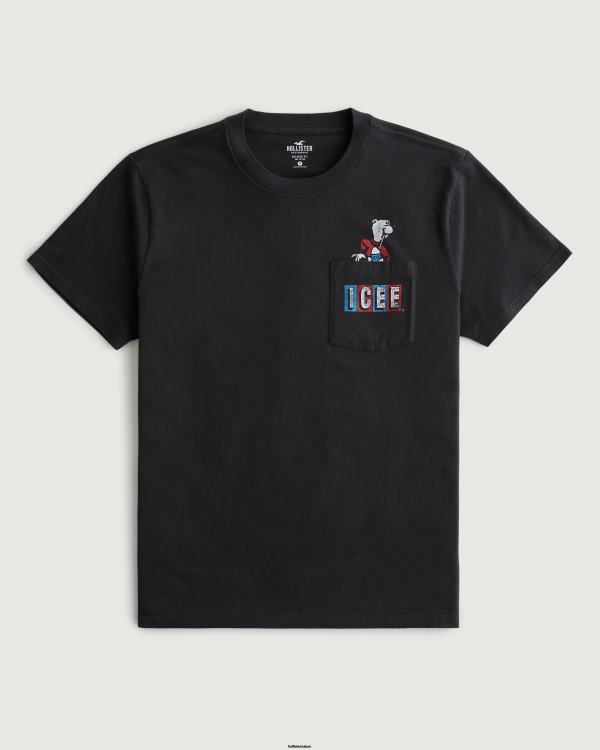 t-shirt graphique icee décontracté Hommes glace noire Hollister hauts RRRJX849