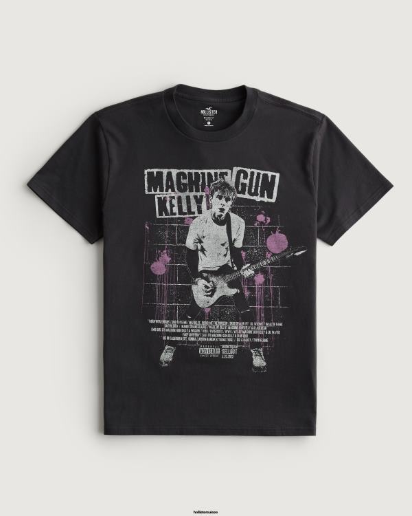 t-shirt graphique kelly mitrailleuse décontracté Hommes noir délavé-mitrailleuse kelly Hollister hauts RRRJX1044