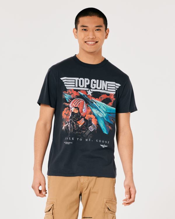 t-shirt graphique kelly mitrailleuse décontracté Hommes noir délavé-mitrailleuse kelly Hollister hauts RRRJX1044